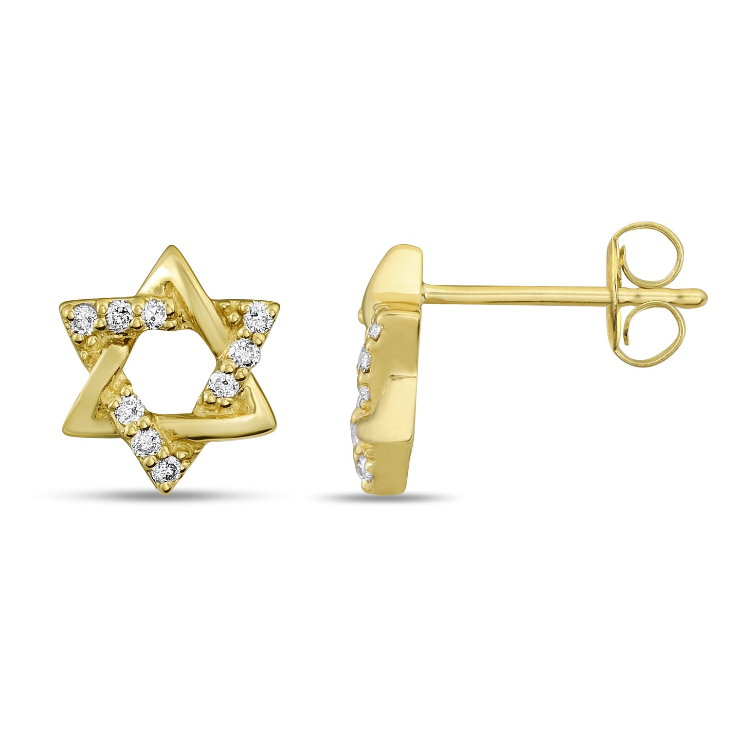 Belantina 14K Gold, Diamond Star Of David Stud Earrings for Women