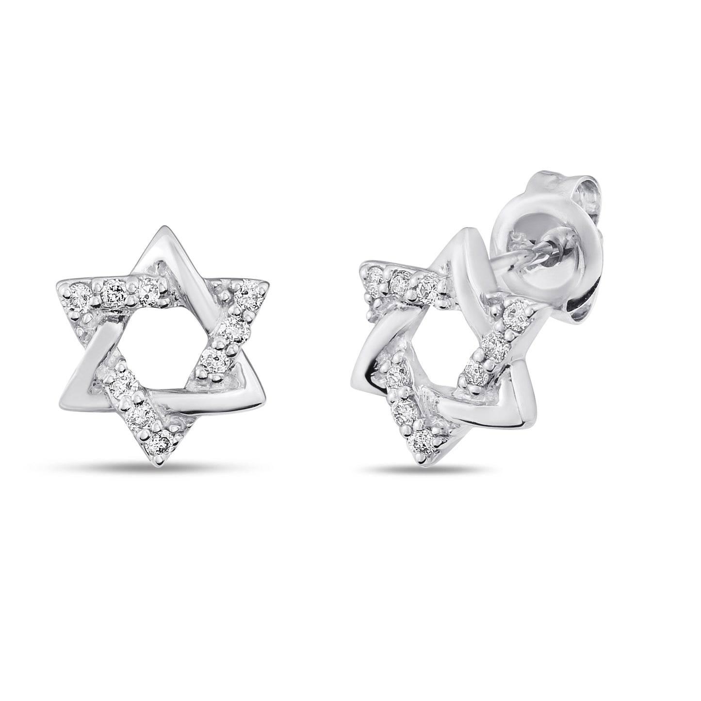 Belantina 14K Gold, Diamond Star Of David Stud Earrings for Women