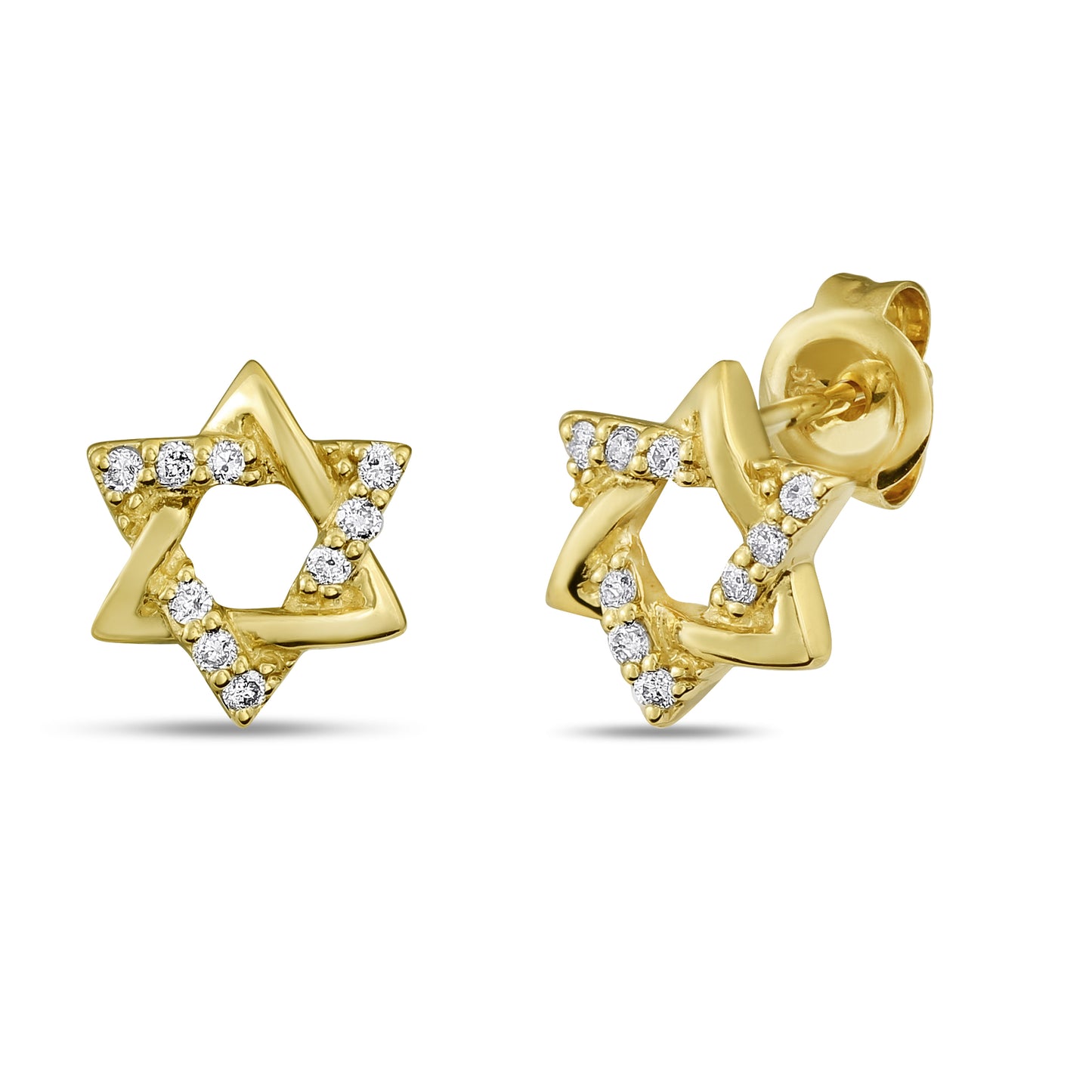 Belantina 14K Gold, Diamond Star Of David Stud Earrings for Women