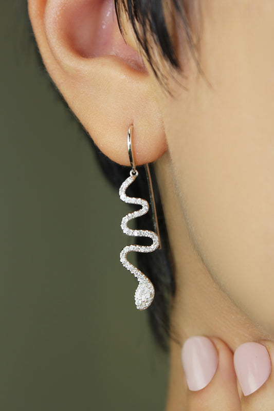 Belantina Natural Diamond Dangle Drop Serpent (Snake) Earrings 14K Gold