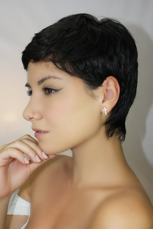 Belantina 14KT Gold Diamond Cross Earrings With Secure Butterfly Backs