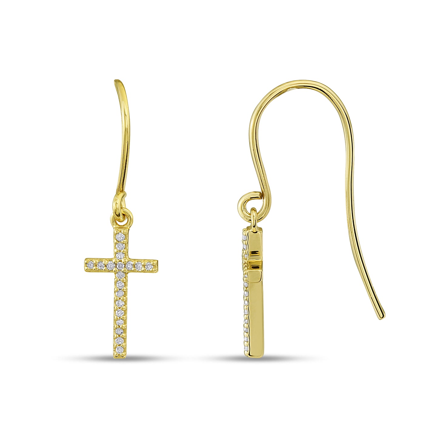 Belantina 14KT Gold Natural Diamond Dangle Cross Earrings With French Wire Back