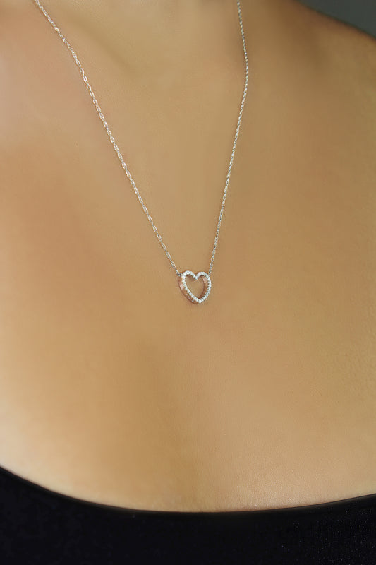 Belantina 1/12 Carat Diamond Heart Pendant Necklace for Women in 14k White and Yellow Gold on 16 to 18 Inch Adjustable Chain (H-I, I1-I2, cttw) Spring Ring