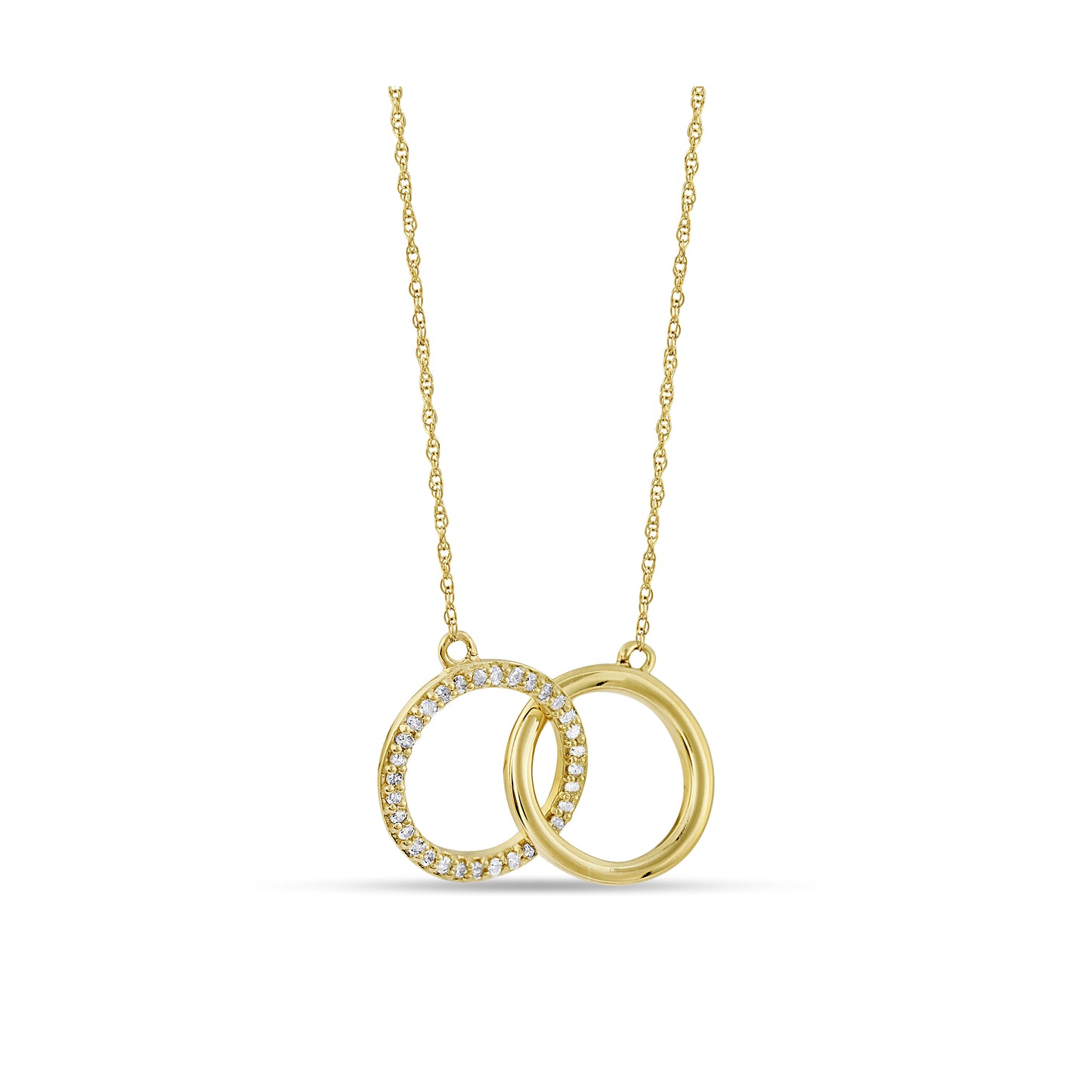 Belantina 1/10 Carat Diamond Interlocking Circles Pendant Necklace for Women in 14k White and Yellow Gold on 18 Inch Chain (H-I, I1-I2, cttw) Spring Ring