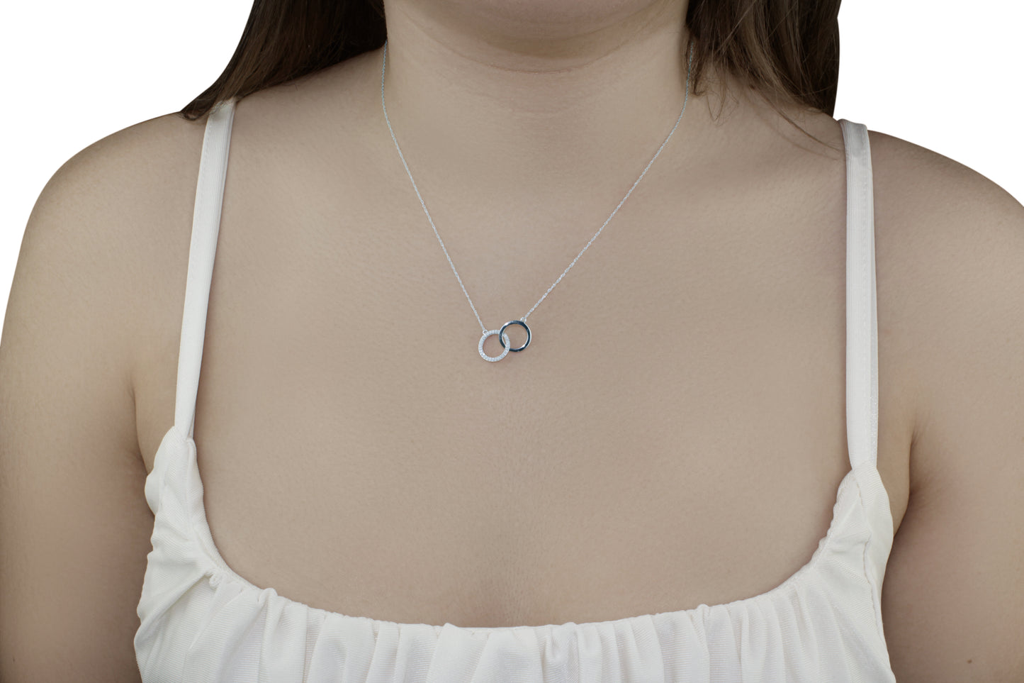 Belantina 1/10 Carat Diamond Interlocking Circles Pendant Necklace for Women in 14k White and Yellow Gold on 18 Inch Chain (H-I, I1-I2, cttw) Spring Ring