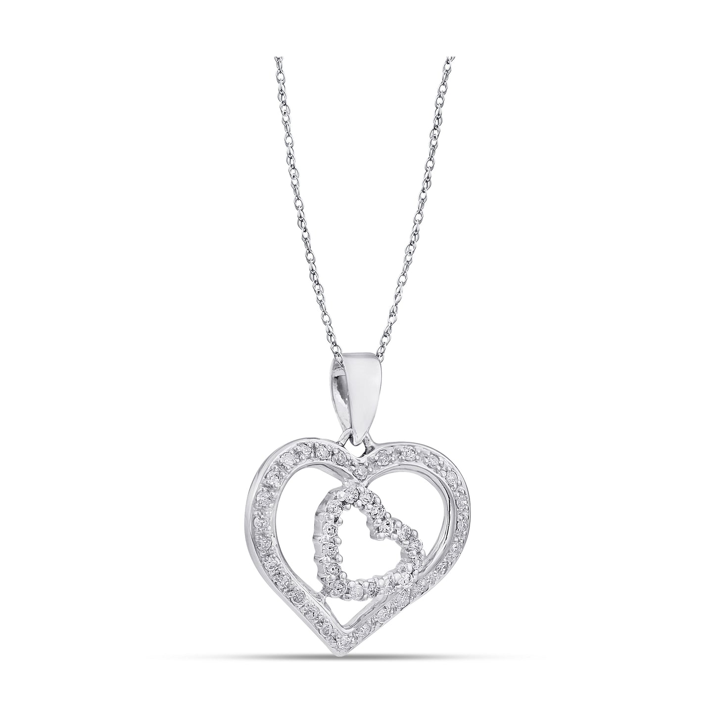 Belantina 1/5 Carat Diamond Double Heart Pendant Necklace for Women in 14k White and Yellow Gold on 18 Inch Chain (H-I, I1-I2, cttw) Spring Ring