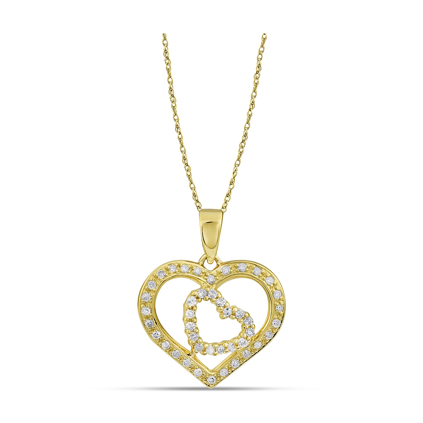 Belantina 1/5 Carat Diamond Double Heart Pendant Necklace for Women in 14k White and Yellow Gold on 18 Inch Chain (H-I, I1-I2, cttw) Spring Ring