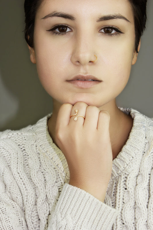 Belantina Serpent Open Bypass Ring 1/4 Carat Natural Diamonds In 14K Solid Gold