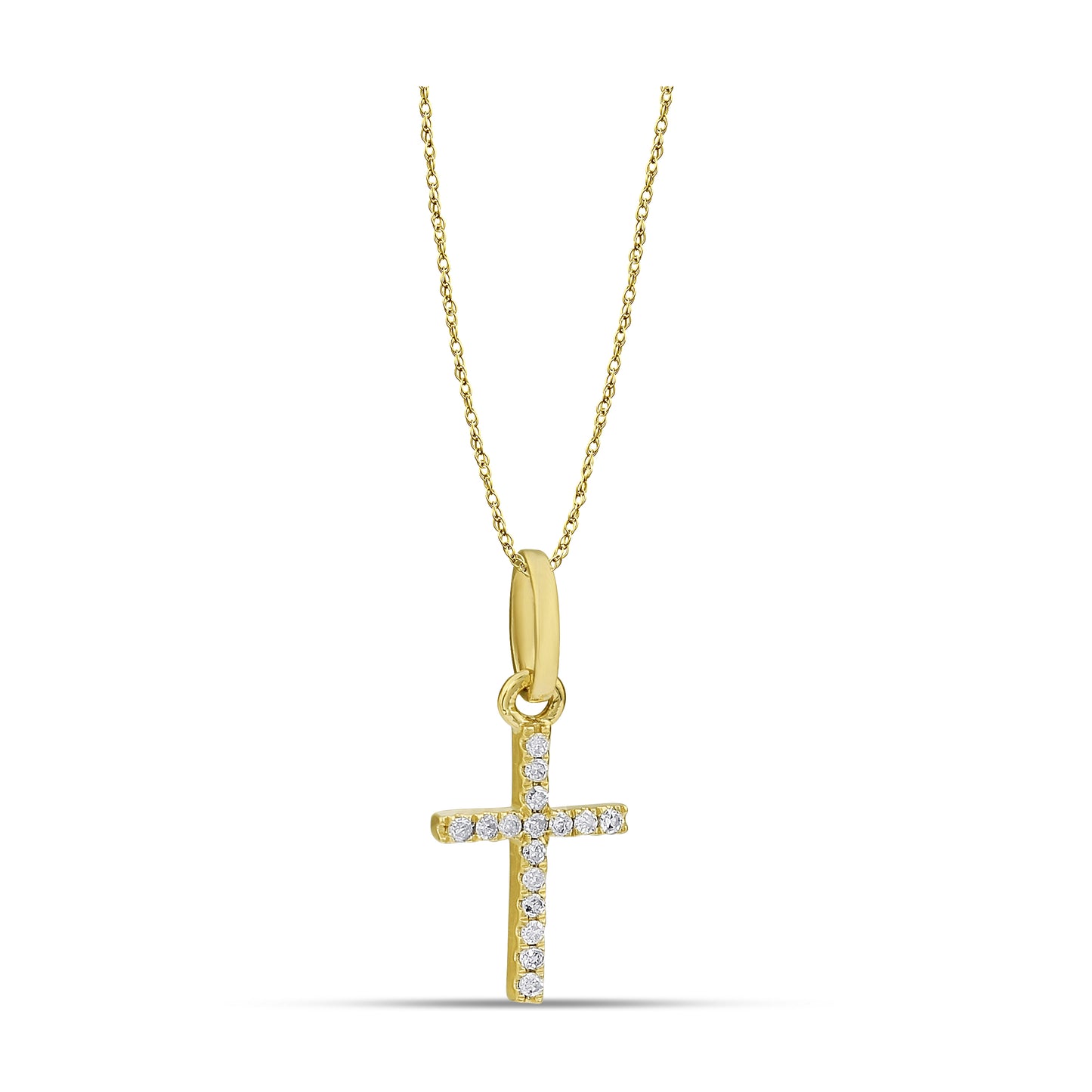 Belantina 14K Gold Natural Diamond Petite Cross Pendant Necklace for Women & Men with 18 Inch 14K Gold Rope Chain (.05ct)