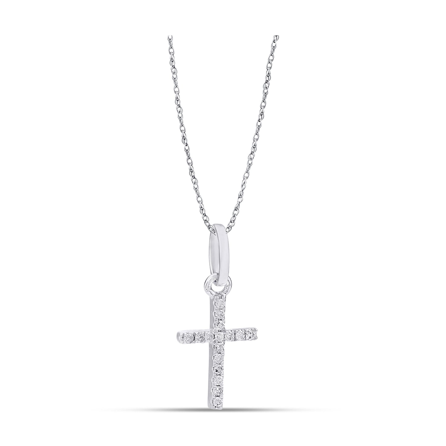 Belantina 14K Gold Natural Diamond Petite Cross Pendant Necklace for Women & Men with 18 Inch 14K Gold Rope Chain (.05ct)