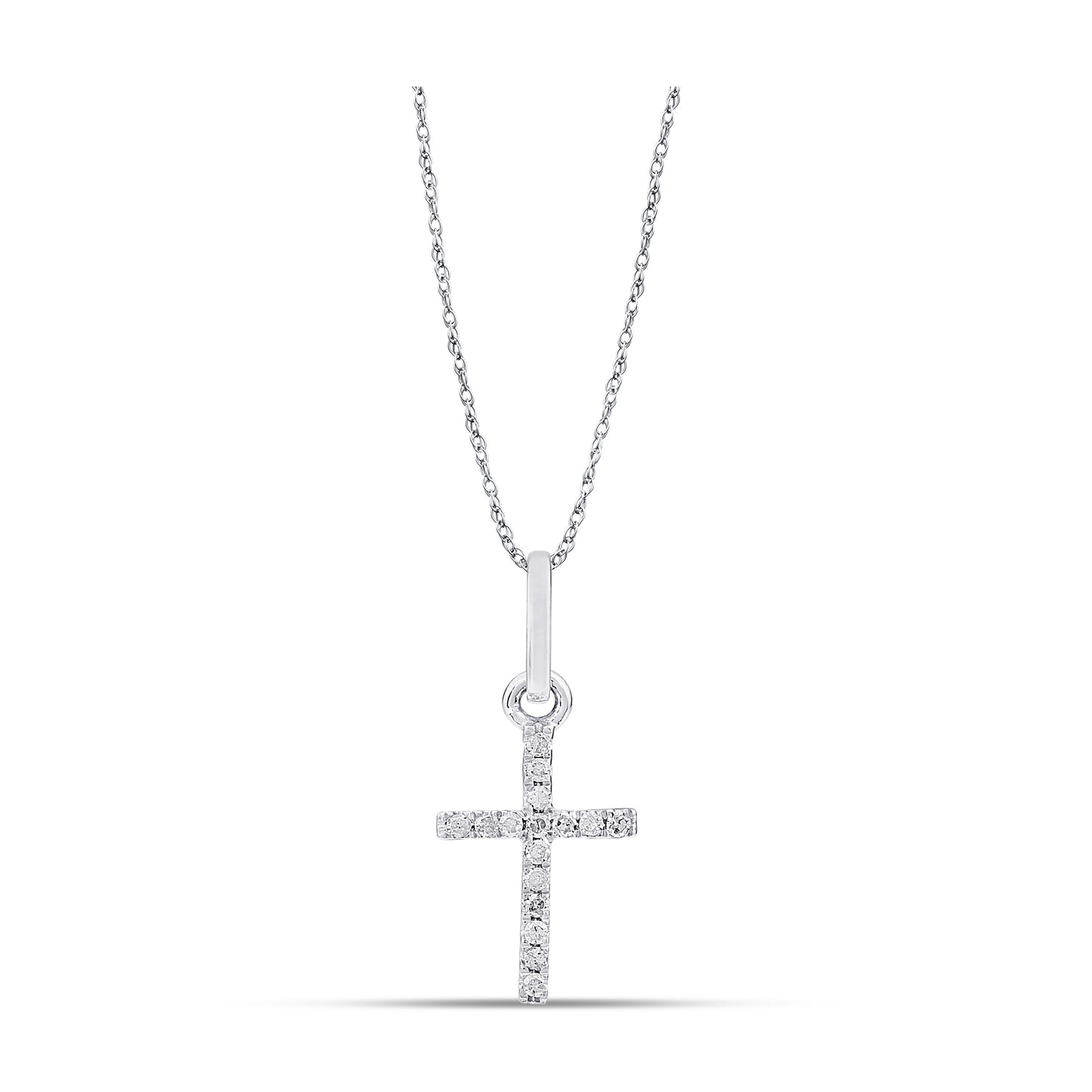 Belantina 14K Gold Natural Diamond Petite Cross Pendant Necklace for Women & Men with 18 Inch 14K Gold Rope Chain (.05ct)