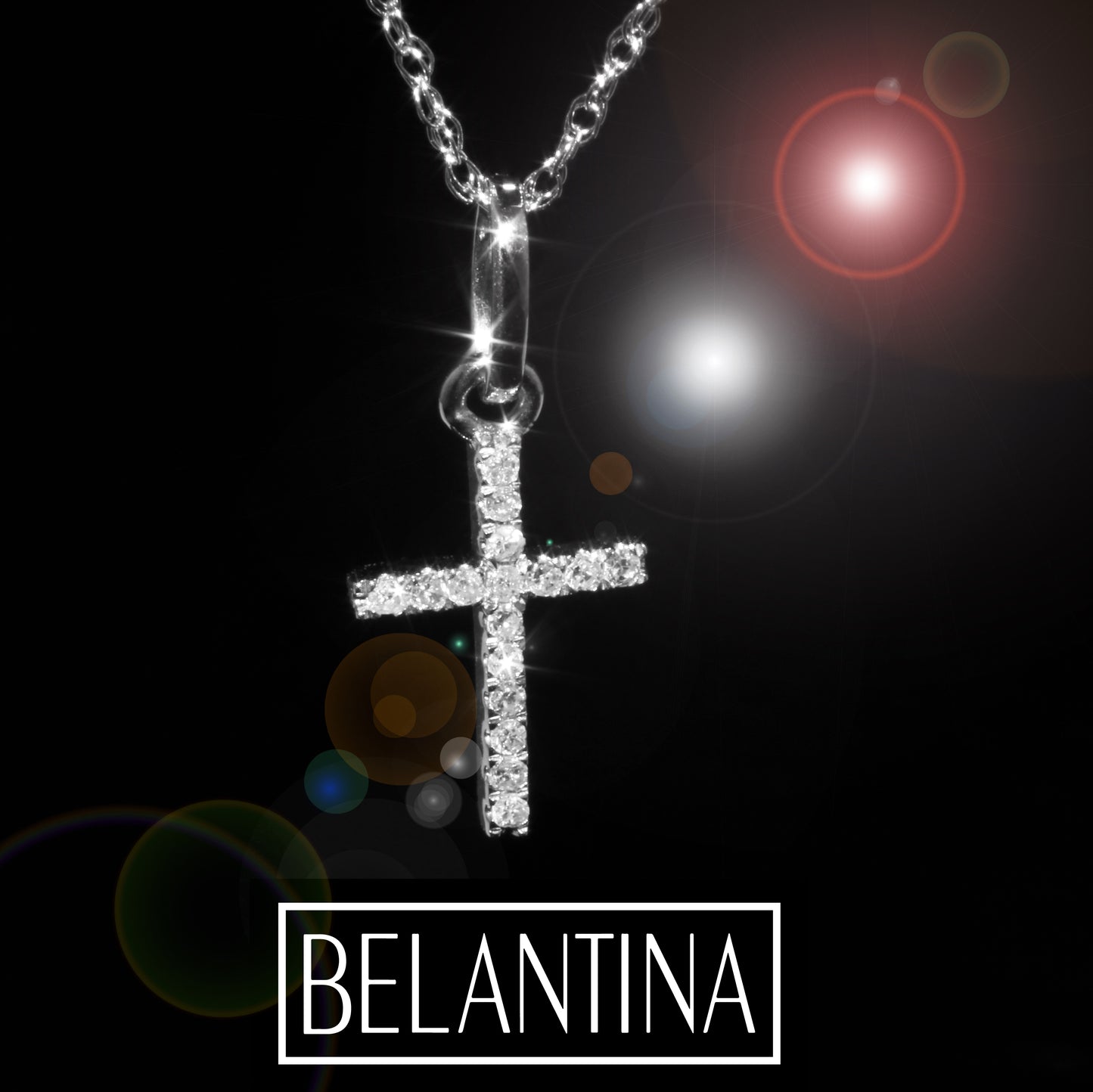 Belantina 14K Gold Natural Diamond Petite Cross Pendant Necklace for Women & Men with 18 Inch 14K Gold Rope Chain (.05ct)