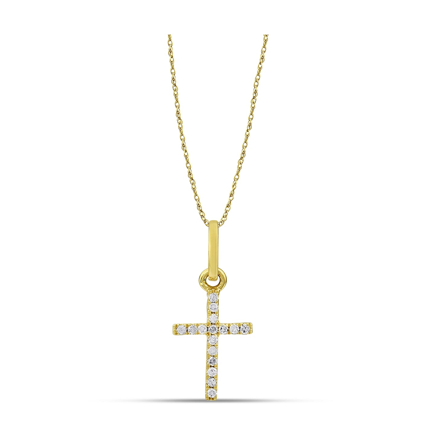 Belantina 14K Gold Natural Diamond Petite Cross Pendant Necklace for Women & Men with 18 Inch 14K Gold Rope Chain (.05ct)