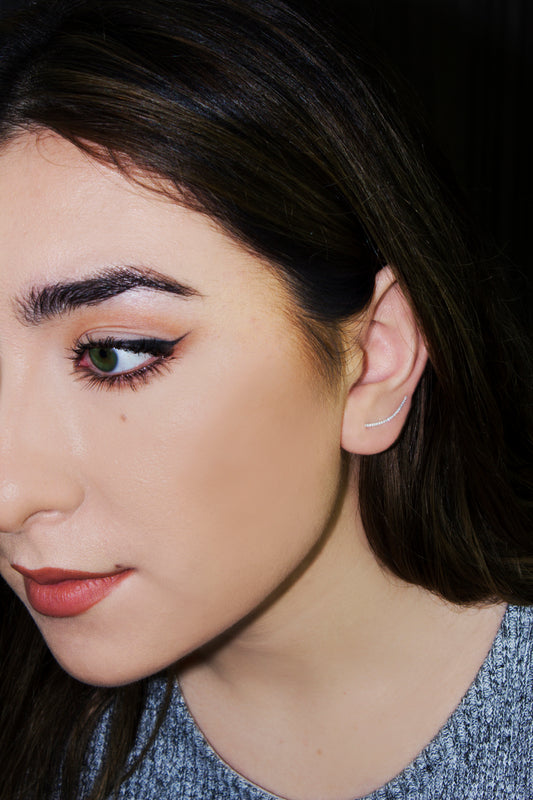 Belantina 1/8 Carat Natural Diamond Curved Climber Earrings in 14k White Or Yellow Gold