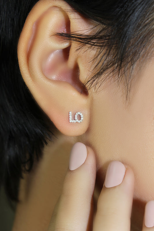 Belantina LOVE Earrings In 14K Gold With 34 Natural Diamonds, Post With Friction Back