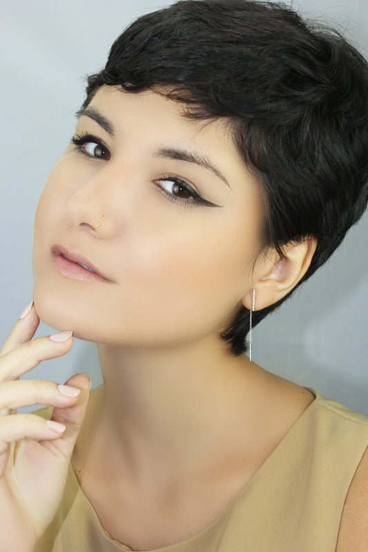 Belantina Diamond Long Bar Chain Threader Drop Earrings In 14k Gold