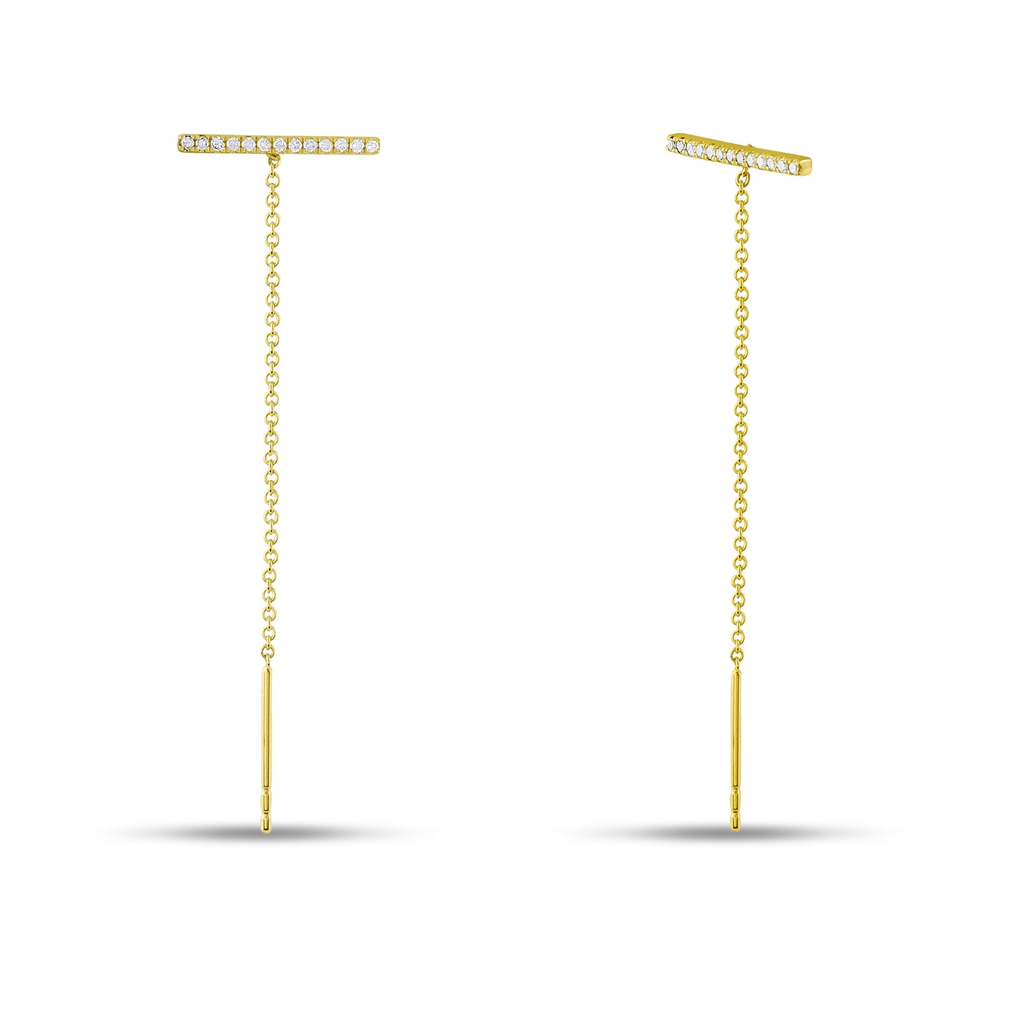 Belantina Diamond Long Bar Chain Threader Drop Earrings In 14k Gold