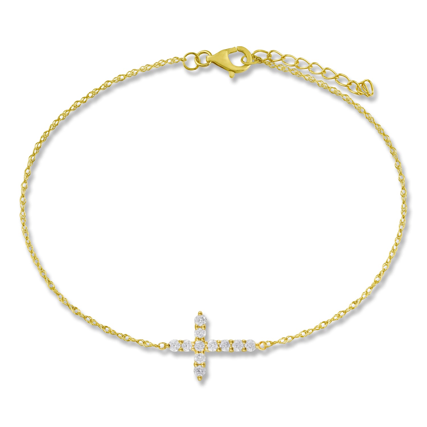 Diamond-Accented Sideways Cross Bracelet in 14kt White Gold | Ross-Simons