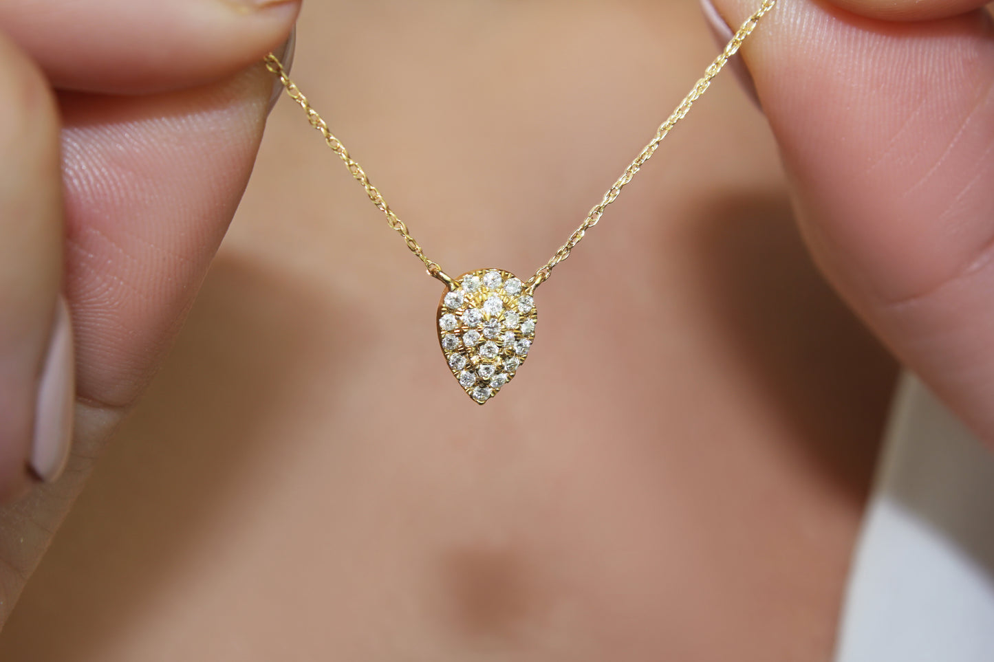 Belantina 1/8 Carat Diamond Teardrop Necklace in 14k White & Yellow Gold